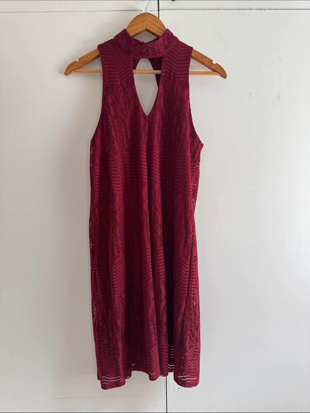 Women's Lace High-Neck A-Line Dress in Wine